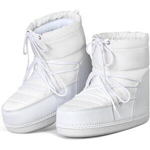 Women's White Winter Snow Boots Anti-Slip Lace-up Ankle Booties with Lining